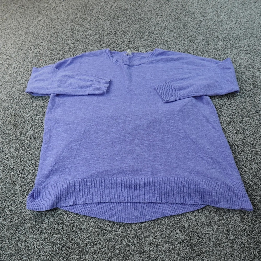 Eileen Fisher Sweater Womens L Blue Organic Linen Cotton Knit Crewneck Pullover